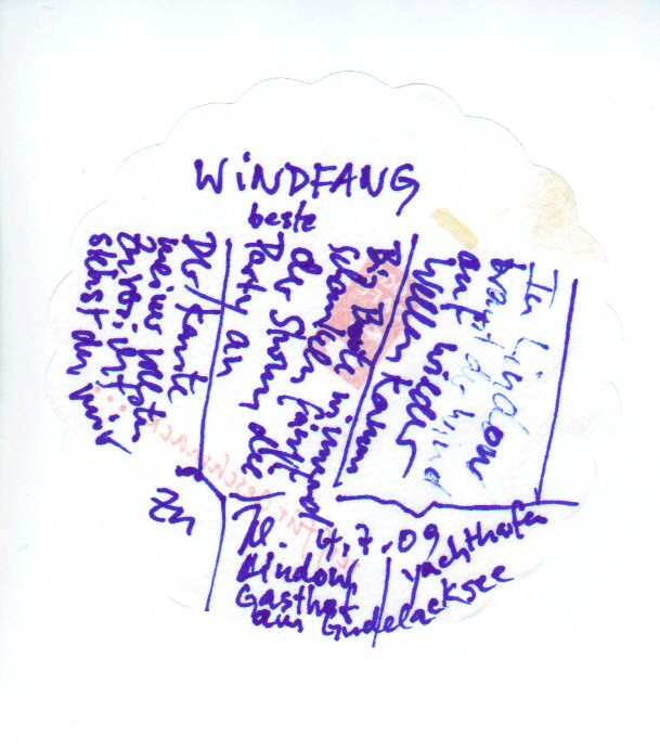 Gedicht als scan KLAUSENS "Windfang" am 4.7.2009 geschrieben am Gudelacksee